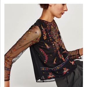 Zara embroidered tulle top